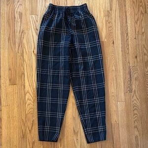 Wilfred sz XS Aritzia Blue Soleste Checked Windowpane Black blue tan plaid pants